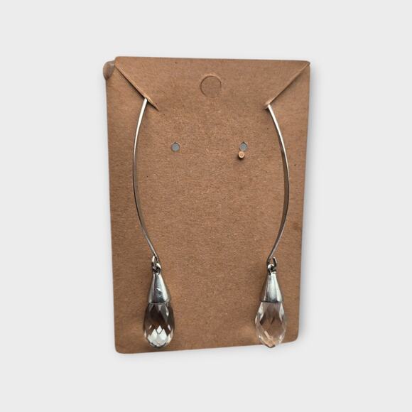 Faceted Glass Drop Silver Tone Long Wire Earrings - Picture 5 of 5